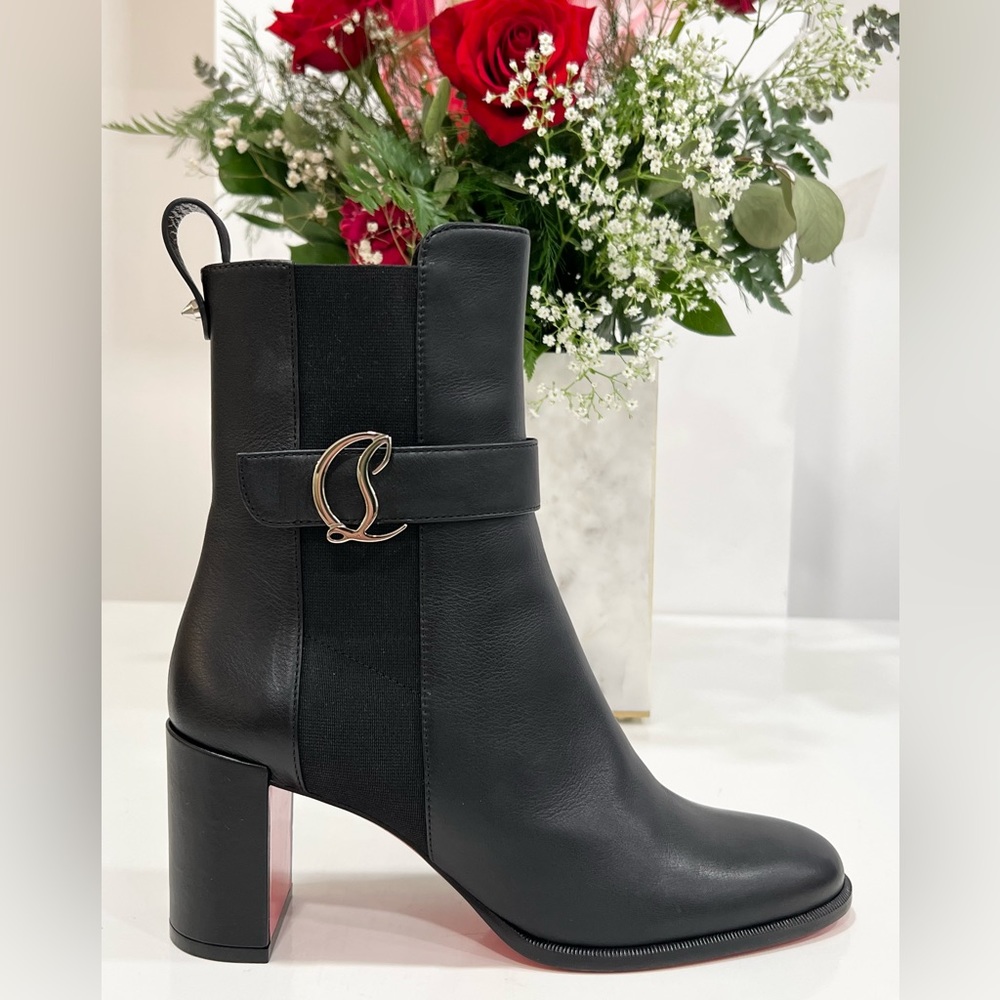 Christian Louboutin Leather CL Buckle Red Sole Chelsea Boots